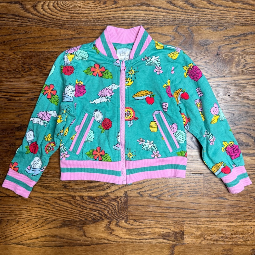 Disney Girls Pink and Green Zippered Varsity Jacket Iconic Character Prints 3